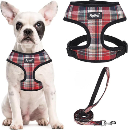 PUPTECK Soft Mesh Dog Harness Small Sized and Leash Set Pet Puppy Cat Comfort Padded Vest No Pull Harnesses, Beige, S54
