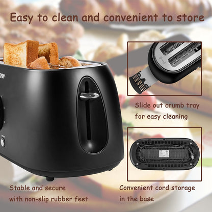 Toaster 4 Slice, Retro Long Slot Toasters with Countdown Timer,Stainless Steel Toaster,Bagel,Defrost,Reheat,Cancel Functions,Extra Wide Slots,6 Toast Settings,Removable Crumbs Tray,Matte Black7