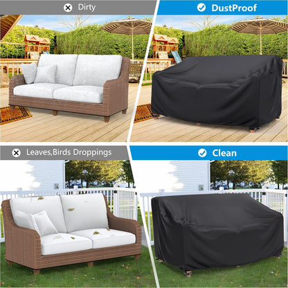 2-Seater Outdoor Patio Sofa Cover Waterproof 60"W×34"D×30"H Black | Outdoor Couch Cover, Heavy-Duty All-Weather Protection from Rain and UV for Outdoor Patio Furniture; Fits Sofa and Loveseat6