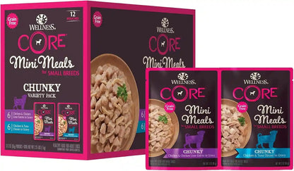 Wellness CORE Small Breed Mini Meals Shredded Variety Pack Adult Wet Dog Food, Grain Free, Natural, 3 Oz, Pack of 1211
