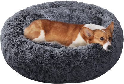 JOLLYVOGUE Small Dog Bed, Calming Soft Anti-Anxiety Donut Cat Bed, Washable round Fluffy Cushion for Small and Medium Pets (20")26