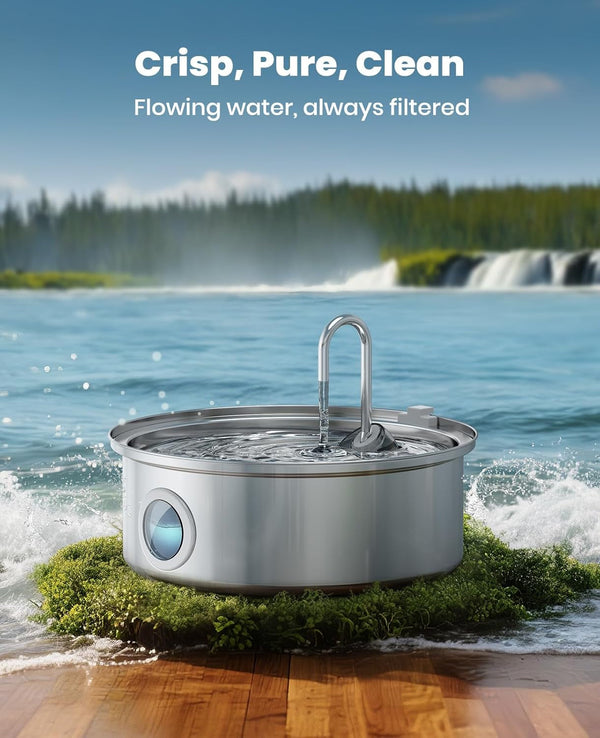 Oneisall 7L/230Oz Dog Water Fountain for Multi-Pet Household,Pwf002 | 25Db Quiet Design,304 Stainless Steel,Contain 3 Set Filters,Visual Water,5-Layer Filtration,Fit for Living Room Kitchen7