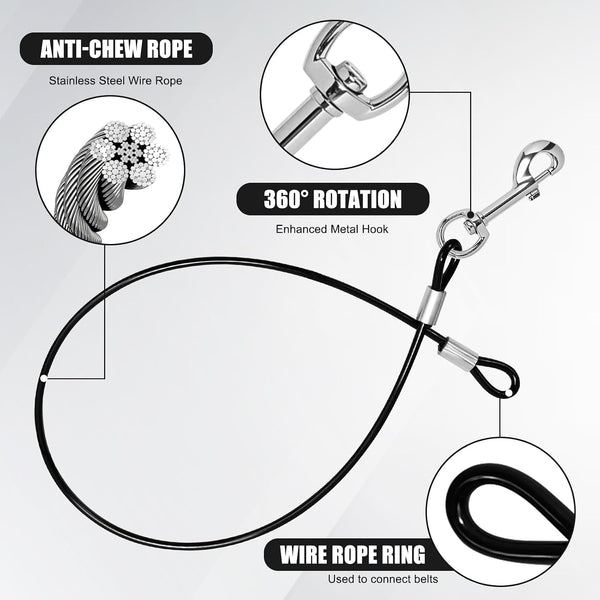 2 Pcs Chew Proof Metal Dog Cable Lead (Single Hook) | No Tangle, Leash Extender, for Small Medium Dogs Collar Harness3