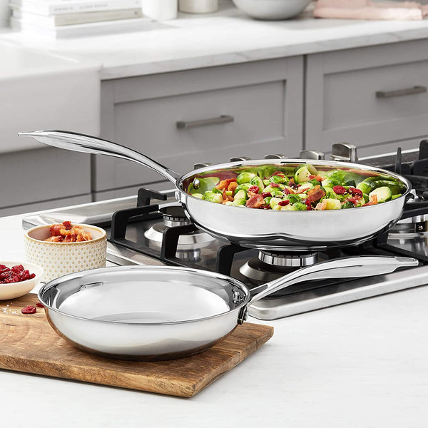 Stainless Steel Frying Pan Set, Induction Compatible Skillet, Oven Safe, Heat Distributes Evenly, 8-Inch & 10-Inch, 2-Piece6