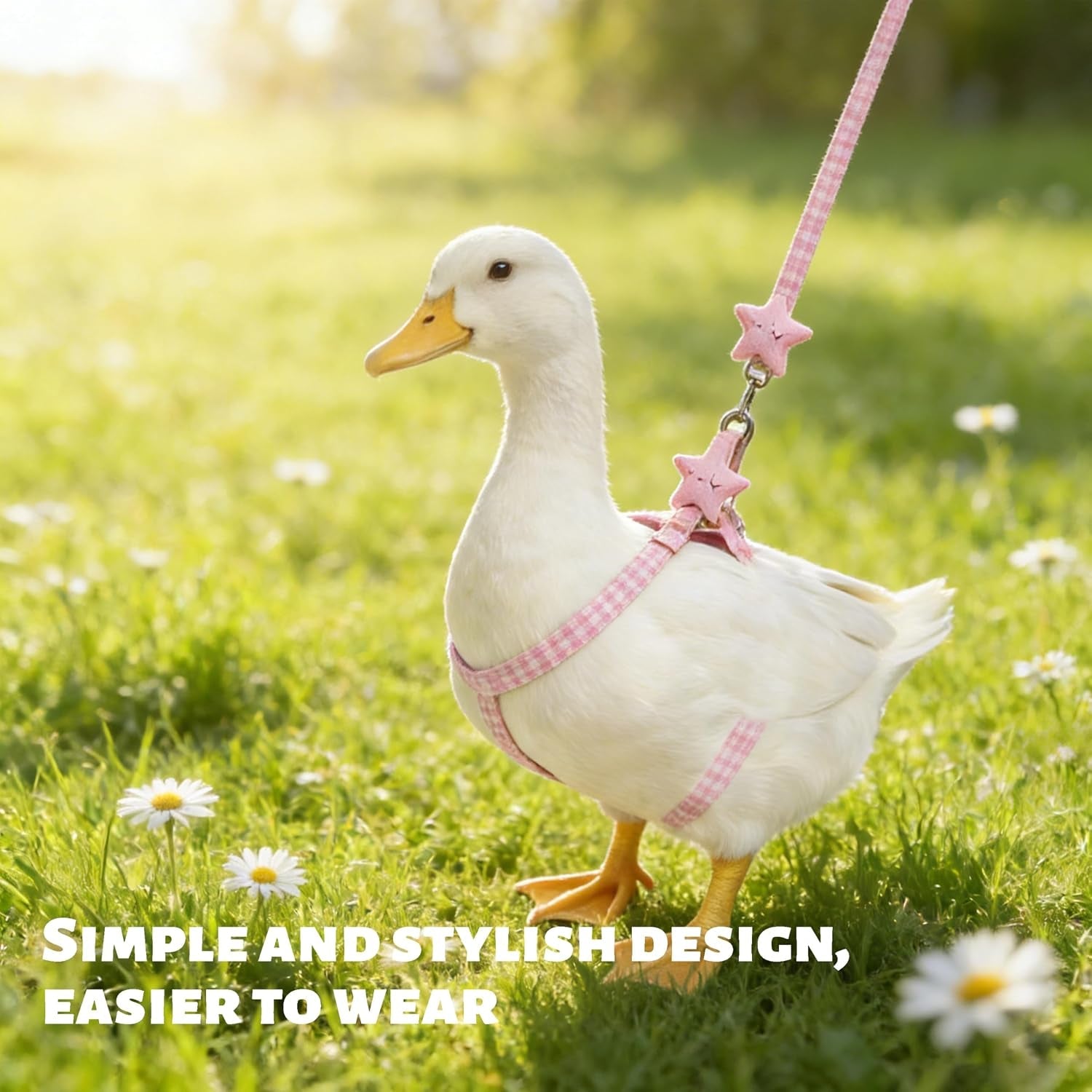 2pcs-adjustable-chicken-harness-and-leash-set-duck-harness-blue-pink-comfortable-duck-harness-and-leash-for-real-ducks-upgraded-easy-to-wear-chicken-vest-goose-traction-rope-with-cute-stars