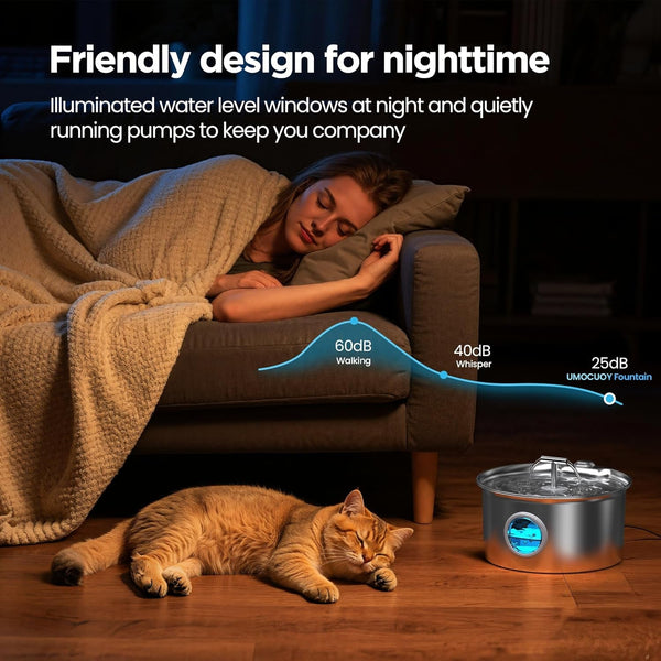 Cat Water Fountain Stainless Steel: 2.6L Cat Fountain for Drinking - Pet Water Fountain for Cats Indoor - Automatic Pet Water Dispenser Bowl - Best Auto Feeding Supplies Gift for Small Dog Large Kitty8