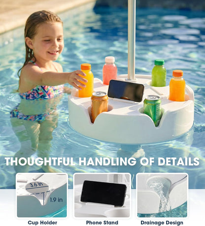 7FT Floating Table Umbrella with Base & Cup Holder, Portable Pool Umbrella for inside of Pool, Floating Poolside Shade Include Easy Carry Bag for Swimming Area, Beach, Lake House, Navy5
