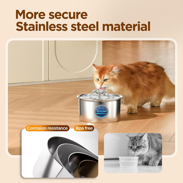 Stainless Steel Cat Water Fountain: 88Oz/2.6L Cat Fountain for Drinking | Pet Water Fountain for Cats inside with Flower Quiet Cats Dispenser Kitty Drinking Fountains Indoor for Pets& Small Animals4