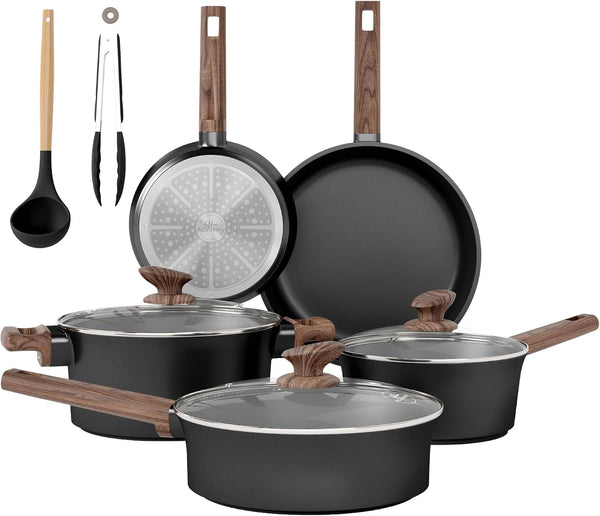 10PCS Ceramic Pots and Pans Set, Kitchen Induction Cookware Set | Black Nonstick Cooking Set, Compatible with Gas & Electric Stoves, PFOA & PFOS Free, Even Heating1