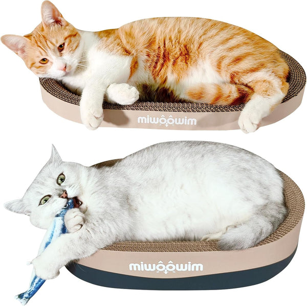 Miwoowim 3-Piece Cat Scratcher Set, Oval Bowl Nest for Indoor Cats | 2 Oval Bed &1 Box for Scratching & Lounging,Durable round Corrugated Cardboard Pad & Catnip Toy.Furniture Protector for Couch5