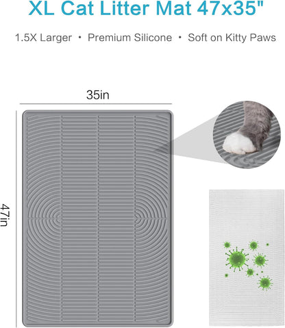 Silicone Cat Litter Mat XL, 47'' X 35'', Extra Large Waterproof Trapping Mat for Litter Box, Easy Clean & Non-Slip2