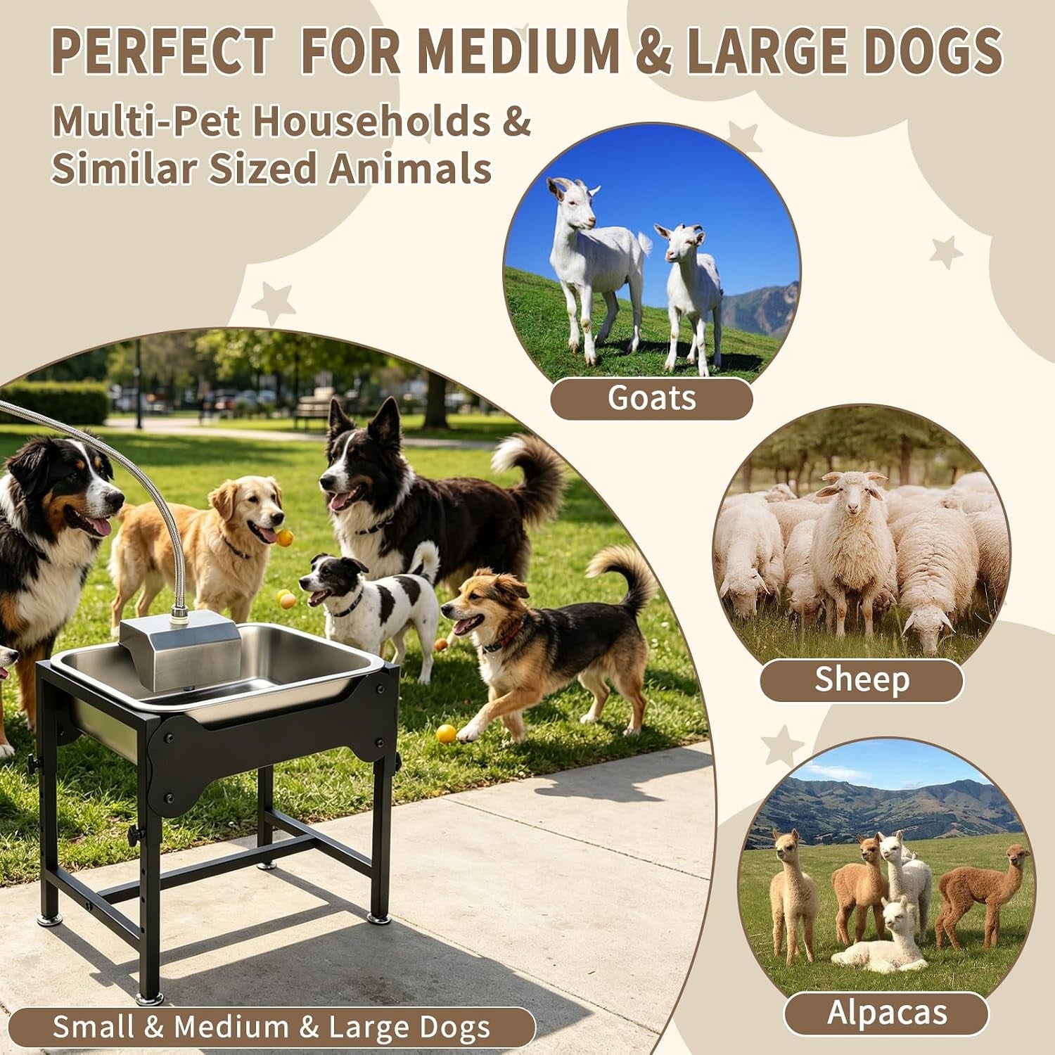 yuepet-dog-water-bowl-dispenser-automatic-3-gallon-elevated-dog-bowl-auto-fill-float-valve-4-adjustable-heights-3-gallon-capacity-stainless-steel-bowl-outdoor-use-dogs-sheep-and-goats