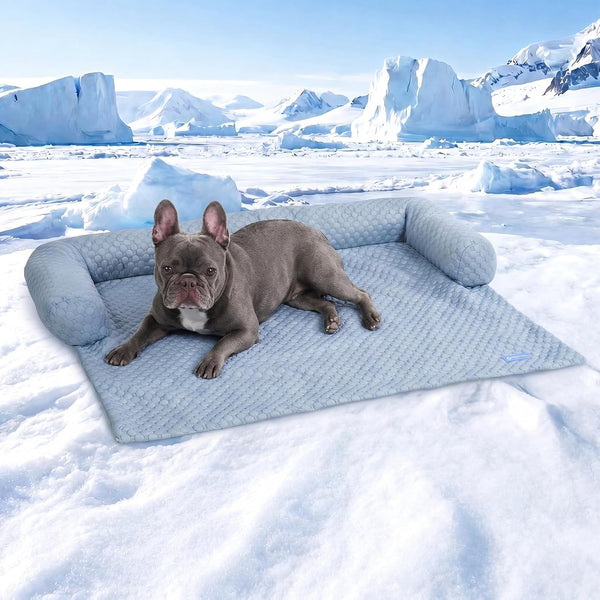 Spark Paws Cooling Couch Cover Dog Bed, Furniture Protector Mat, Non-Toxic Washable Pet Cooling Pad for Large & Small Dog - Hearts Blue - Size M24