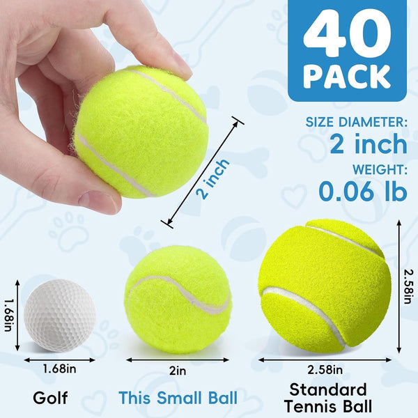 40 Pack 2 Inch Dog Tennis Balls, Small Tennis Balls for Dogs, Dog Safe Non-Abrasive Felt, Bulk Puppy Tennis Ball Set for Small Dogs,With Mesh Bag for Easy Transport(Multicolor2