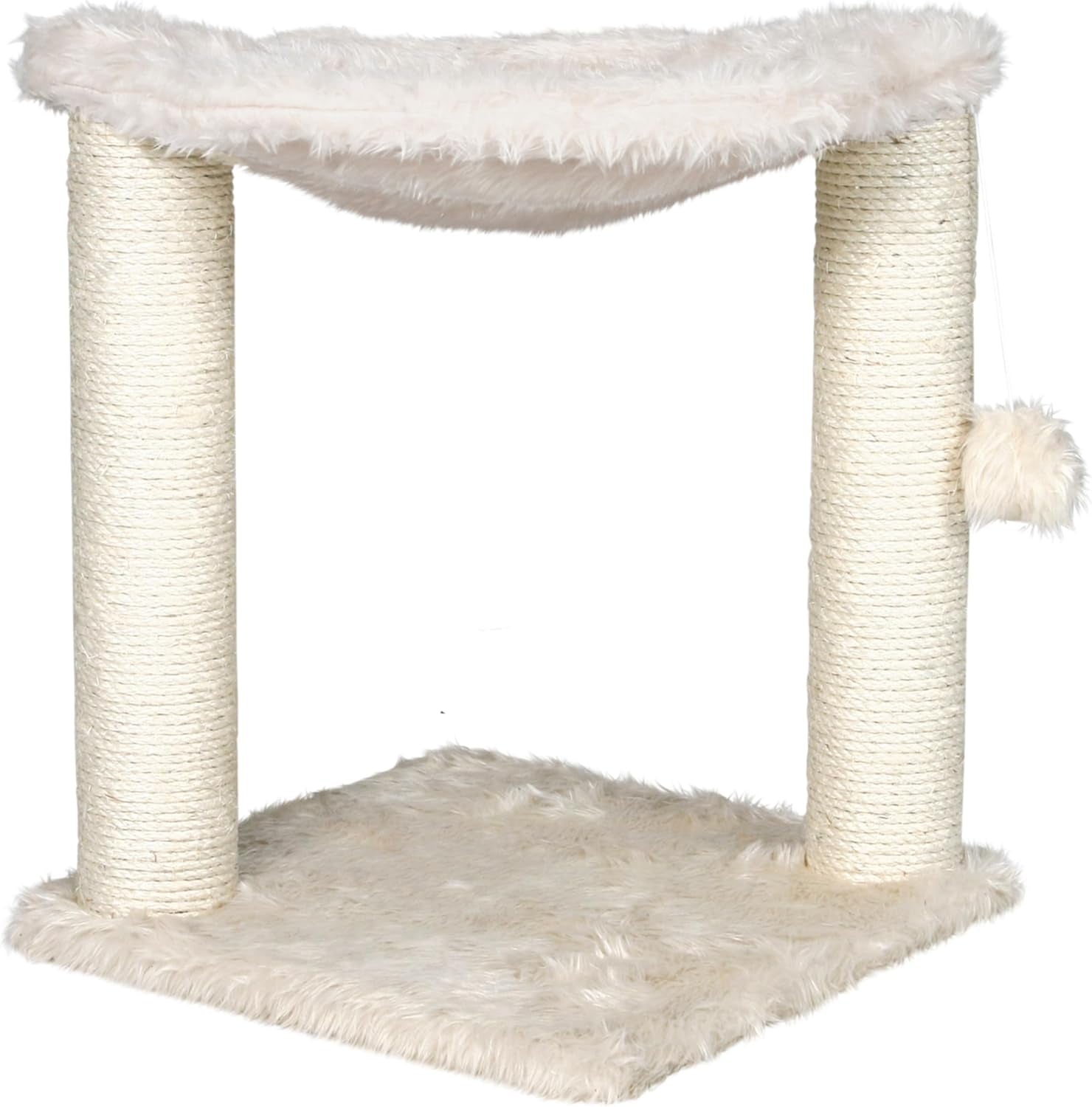 trixie-baza-xxl-cat-scratching-posts-indoor-cat-furniture-with-plush-hammock-jute-scratcher-posts-and-dangling-toy-ball-18-1-l-x-18-1-w-x-19-7-h-cream