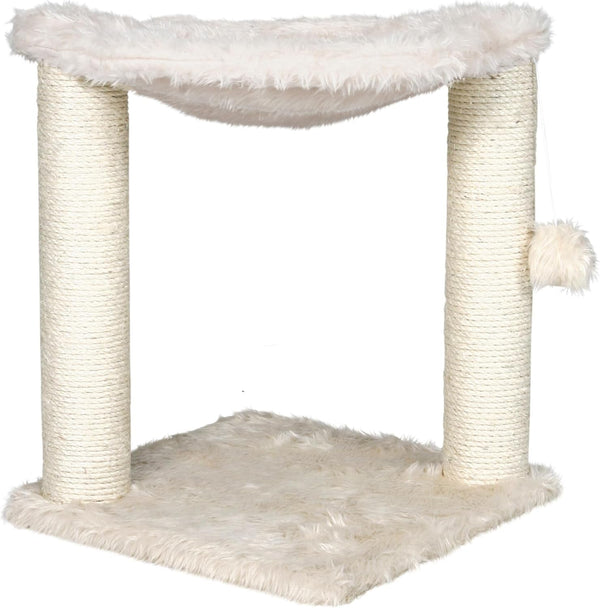 TRIXIE Baza XXL Cat Scratching Posts, Indoor Cat Furniture with Plush Hammock, Jute Scratcher Posts and Dangling Toy Ball, 18.1" L X 18.1" W X 19.7" H, Cream9