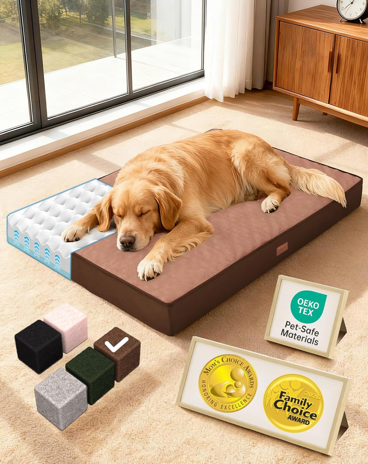 ohgeni-orthopedic-waterproof-large-dog-bed-memory-foam-41-inchgray-machine-washable-removable-cover-in-easy-clean-fabric-reversible-memory-foam-easy-carry-handle-suitable-for-crate