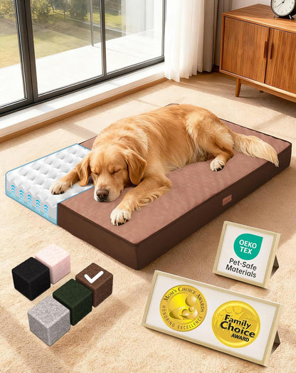 Ohgeni Orthopedic Waterproof Large Dog Bed, Memory Foam, 41 Inch(Gray) | Machine-Washable Removable Cover in Easy-Clean Fabric, Reversible Memory Foam & Easy-Carry Handle, Suitable for Crate22