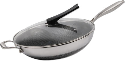 14" Honeycomb Non Stick Wok Pan Stainless Steel Stir-Fry Wok with Lid,Skillet with Stay-Cool Handle PFOA Free Suitable for Induction, Ceramic, Electric, and Gas Cooktops (Sliver, 14 Inches)2