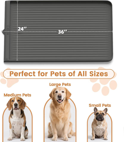 Dog Food Mat 36"X24", Waterproof Dog Bowl Mat, Grey | Raised Edges Prevent Spills, Diversion Grooves, Waterproof Surface, Non-Slip Backing, Easy to Clean7