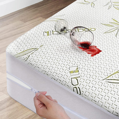 Bamboo Mattress Protector with Zipper - 100% Waterproof King Size Cooling Mattress Cover - Ultra Soft Jacquard Fabric Breathable Noiseless Mattress Pad Cover - Zippered Mattress Encasements1