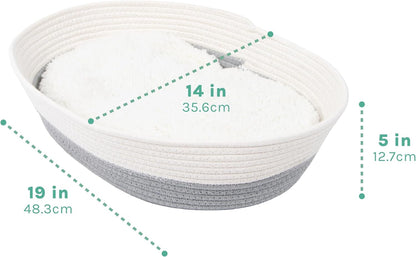 Kitty City Woven Cat Bed with Removable Washable Cushion, Cozy Braided Rope Indoor Cat Bed with Natural Catnip, Warm round Cat Bed for Small to Medium Cats, 14” X 19" - White/Grey3