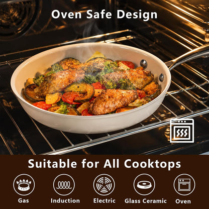 8" Nonstick Ceramic Frying Pan, Small Pan Non Toxic, White | PTFE & PFAS & PFOA Free Ceramic Coating, Dishwasher/Oven Safe, Induction Compatible, Suitable for All Stovetops6