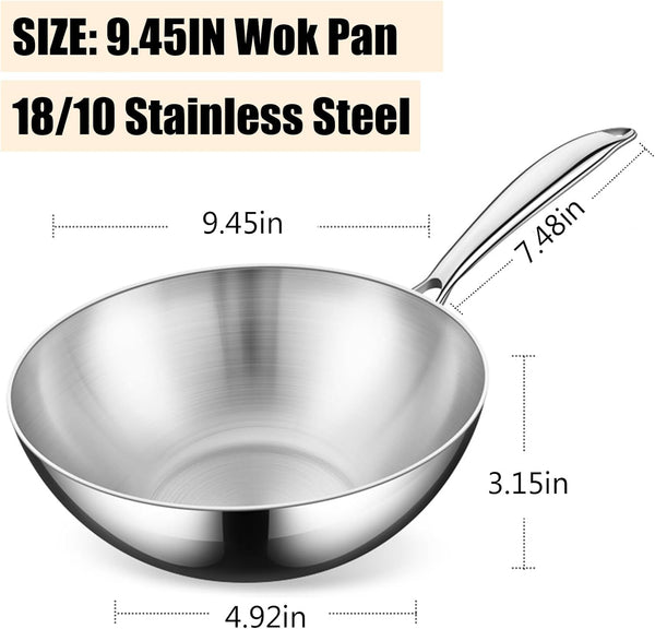 8.66 Inch 5-Ply Clad Stainless Steel Wok with Lid & Steamer Coating-Free(No | Multi-Layer Construction Flat Bottom Wok with Even Heating for Stir Fry Cooking on Every Stovetop Type2