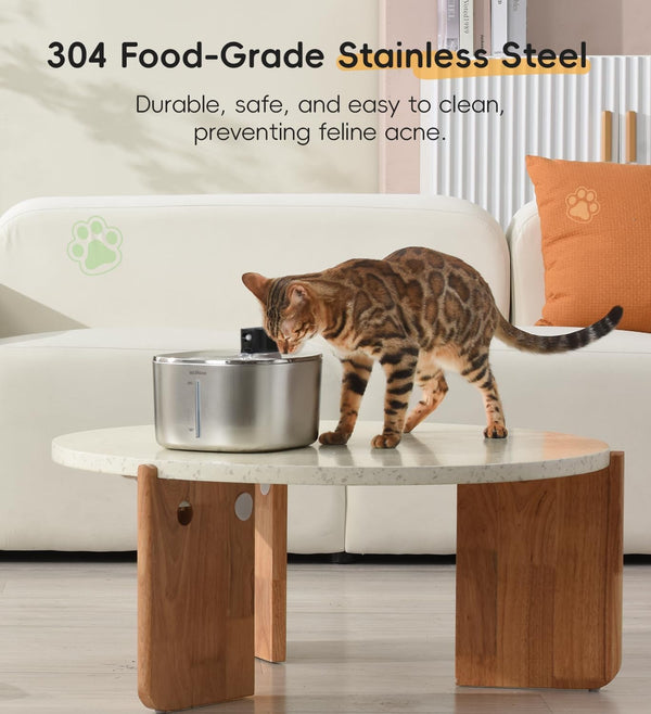 Cat Water Fountain Stainless Steel, 138Fl.Oz / 4.1L Cordless Cat Fountain | Wireless Pet Fountain; 4000Mah Battery; Indoor; Triple Water Modes; 25 Db Ultra-Quiet7