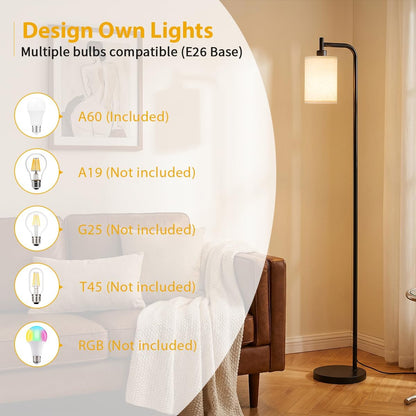 64" Floor Lamp with Remote Control, Dimmable Tall Standing Lamps for Living Room Bedroom Office Corner, 9W LED Bulb Included, Foot Pedal Switch, Beige Shade Black Pole8