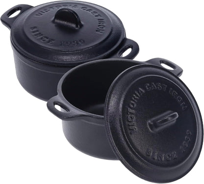Pack of 2 Cast Iron Mini Cocottes, Preseasoned Mini Dutch Oven Set for Baking, Serving, and Individual Portions, Made in Colombia1