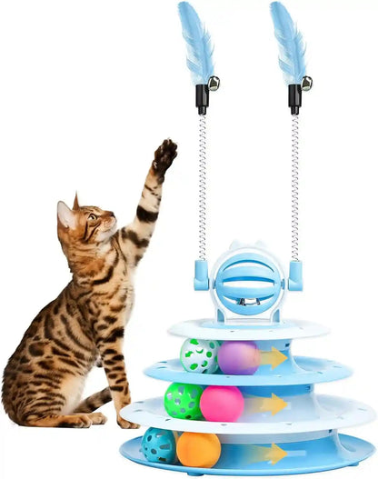 Goosheep Cat Toy Interactive Pet Plaything for Indoor Kitten Interactive Kitty Puzzle Ball with 2 Cat-Tease (Blue)1
