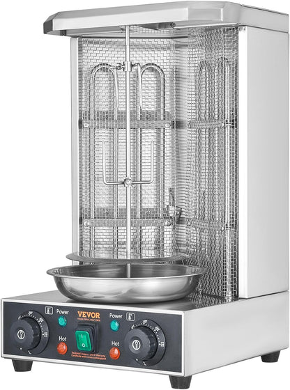 Shawarma Grill Machine, 122°F-572°F, 13Lbs Capacity, Chicken Shawarma Cooker Machine with 2 Burners, Stainless Steel, Electric Vertical Broiler Gyro Rotisserie Oven for Home and Commercial Use1