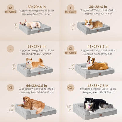EHEYCIGA Orthopedic Dog Bed Medium Size Dogs, Memory Foam Dog Bed with Washable Removable Cover, Waterproof Pet Sofa Couch for Crate with Nonskid Bottom, 30X20X6, Grey2