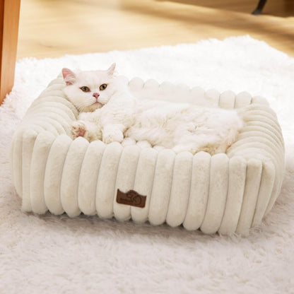 Bedsure Comfyfleece™ Cute Dog Bed for Small Medium Dogs Washable,25In Cream | Furry Puppy Beds,Square Rectangle Orthopedic Corduroy Aesthetic Pet Beds,Removable Zipper Cover,Non-Slip Bottom,Up to 15 Lbs17