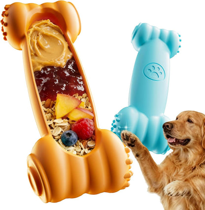 2-Pack Freeze Toys for Dogs Slow Feeder Lick Bone Indestructible Chew Toy | for Aggressive Chewers,Puppy Teething Relief,Fillable Enrichment Treat Toy Suitable for Small & Medium Breed(Nylon)1