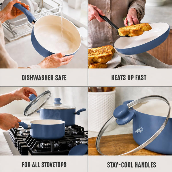 5QT Ceramic Nonstick Stockpot with Lid, Slate Blue | Pfas-Free Nonstick Coating, Casserole Pot, Soup Pot, Pasta Pot, Induction Ready, All Stovetop Compatible, Dishwasher Safe4