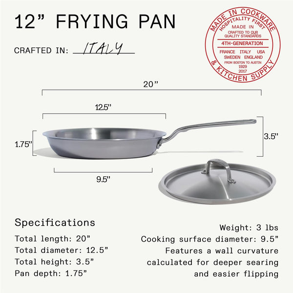 Made in Cookware - 12-Inch Stainless Steel Frying Pan with Lid - 5 Ply Stainless Clad - Professional Cookware - Crafted in Italy - Induction Compatible3