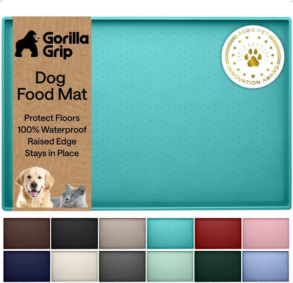 GORILLA GRIP 100% Waterproof Raised Edge BPA Free Silicone Pet Feeding Mat, Dog Cat Food Mats Contain Spills Protects Floors, Placemats for Cats and Dogs Water Bowl, 18.5X11.5, Gray17
