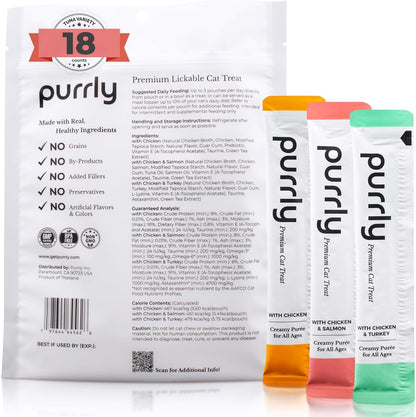 Purrly Lickable Wet Cat Treats Healthy Grain-Free Chicken Variety Pack (18 Count) Squeezable Creamy Purée with Human-Grade Protein Functional Nutrients Non-Gmo No-Artificial-Additives Low-Phosphorus7