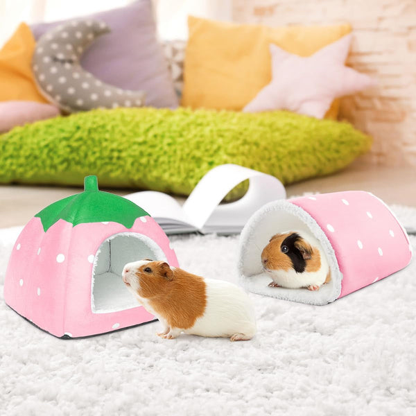 Guinea Pig Hideout with Tunnel, Washable Fleece House Bed | Chinchilla Hideaway, Enrichment Toys, and Cage Accessories for Ferret Hedgehog Small Animal2