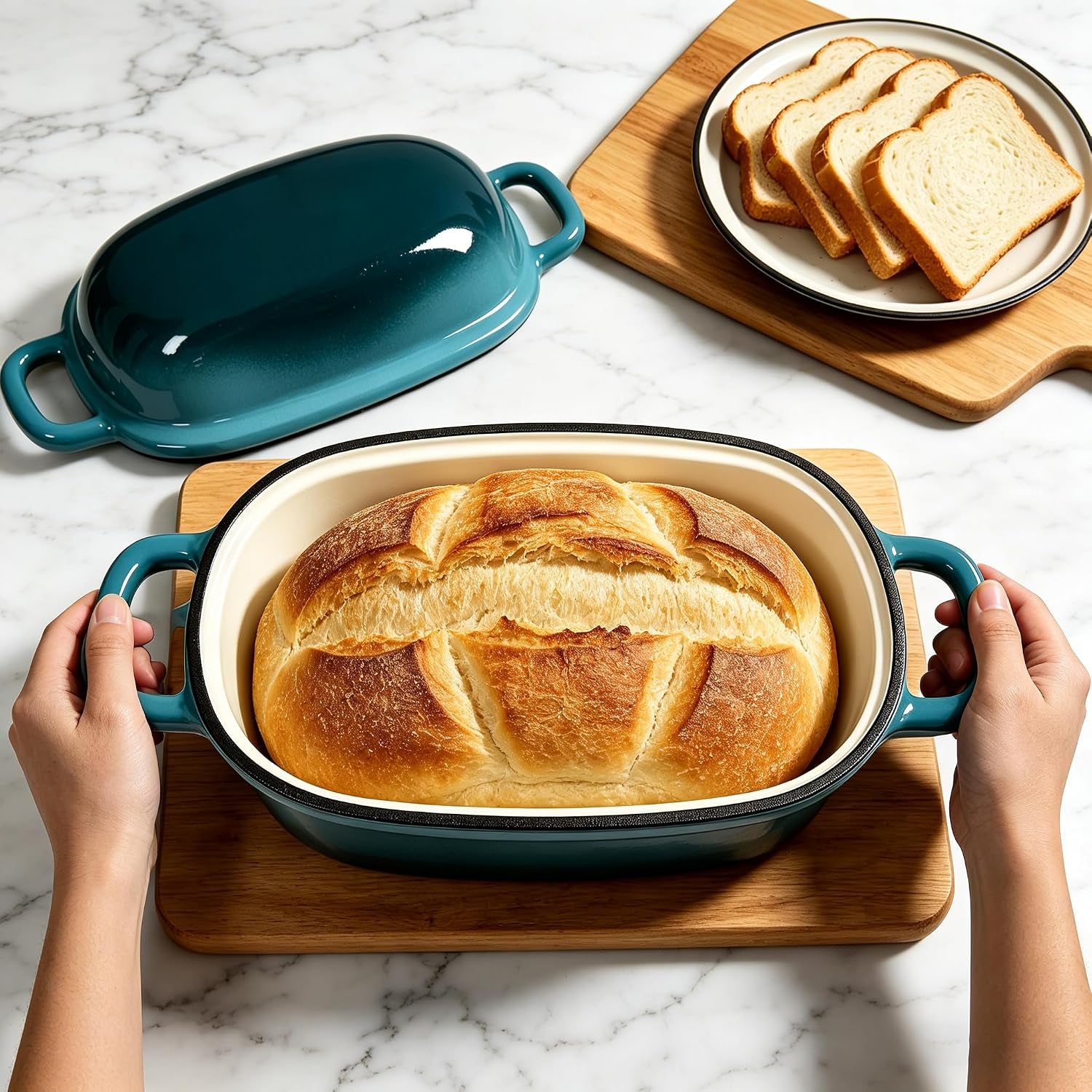 enameled-cast-iron-dutch-oven-for-bread-baking-loaf-pan-with-lid-for-sourdough-peacock-blue-3-quarts