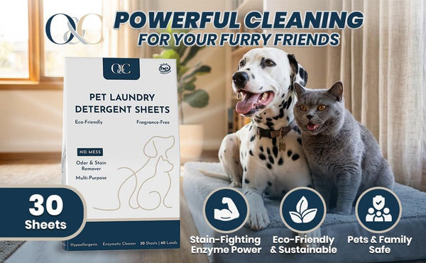 O&C Pet Laundry Detergent Sheets – Enzyme-Powered Odor & Stain Remover for Dogs & Cats | Eliminates Pet Urine, Dander & Body Oils | Mess-Free, HE Compatible | 60 Loads3