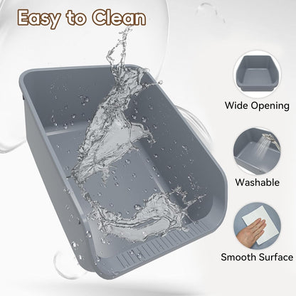 Large Cat Litter Box with High Sides,Durable Open Top Cat Litter Pan for Kitty,Plastic Indoor Big Cat Box with High Wall,Senior Cat Toilet with Low Entry,Easy to Clean,Anti-Splashing(Grey)3