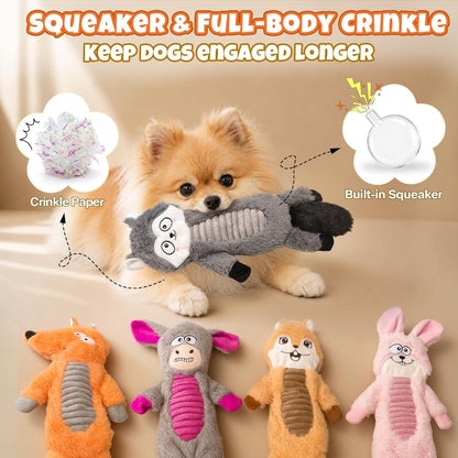 Durable No Stuffing Dog Squeaky Toys Dogs Love These! | Crinkle & Squeakers Keep Dogs Busy, 5 Pack Plush Animal Toys for Small Medium Large Dogs3