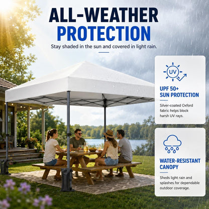 Yaheetech 10X10 Pop up Canopy Tent 1-Button One Person Quick Setup, White | Portable Easy Set-Up Commercial Gazebo Equipped with Wheeled Bag & 4 Sandbags, Fit for Home Party and Outdoor Events6