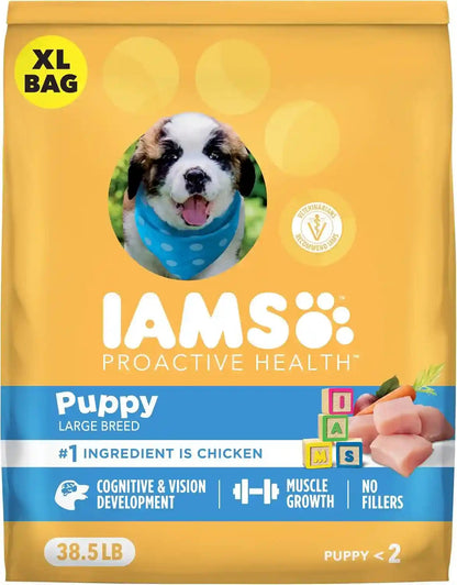 IAMS Proactive Health Large Breed Puppy Dry Dog Food, Chicken, 30.6 Lb | Real Chicken #1 Ingredient, Omega-3 DHA for Cognitive & Vision Development, Optimal Calcium for Bones & Joints, Vitamin E12
