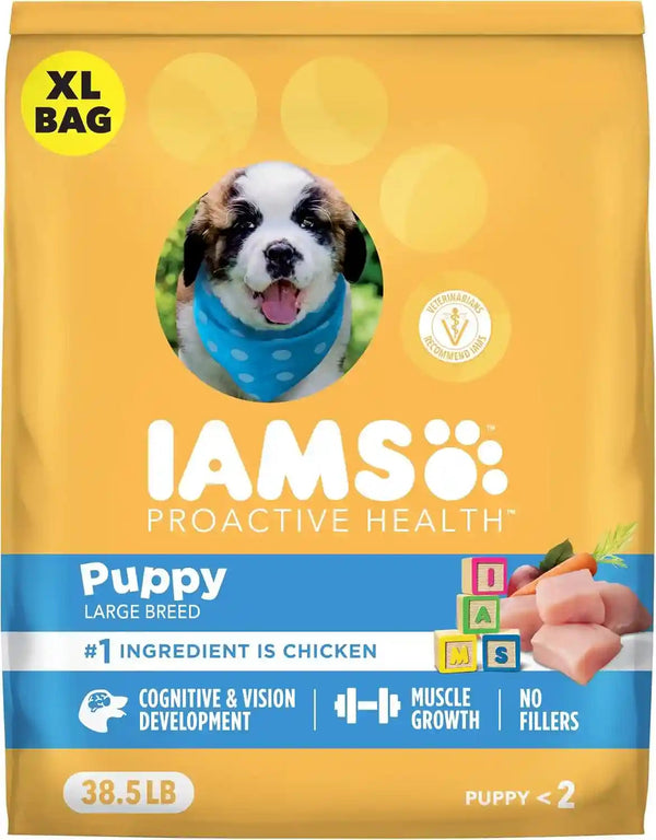 IAMS Proactive Health Large Breed Puppy Dry Dog Food, Chicken, 30.6 Lb | Real Chicken #1 Ingredient, Omega-3 DHA for Cognitive & Vision Development, Optimal Calcium for Bones & Joints, Vitamin E12