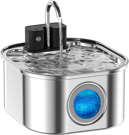 Cat Water Fountain Wireless,Stainless Steel-Rechargeable- Battery Operated Cat Water Fountain,108Oz/ 3.2L Automatic Cordless Pet Fountain,Pet Fountain with 4200 Mah Battery1
