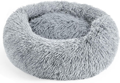Hoewina Dog & Cat Bed for Indoor Cats, 20In Calming Donut Bed for Puppy and Kitten, Washable round Fluffy Pet Bed for Small Medium Dogs and Cats (Light Grey)12
